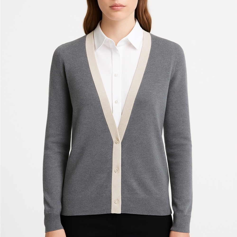 Theory 
Yeryina Cashmere Cardigan Small Academic Grandpa Grey Cream Layering